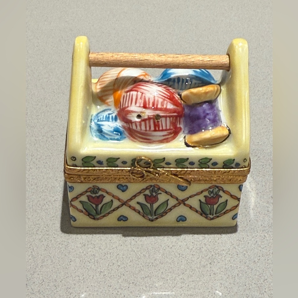 Limoges knitting basket trinket box